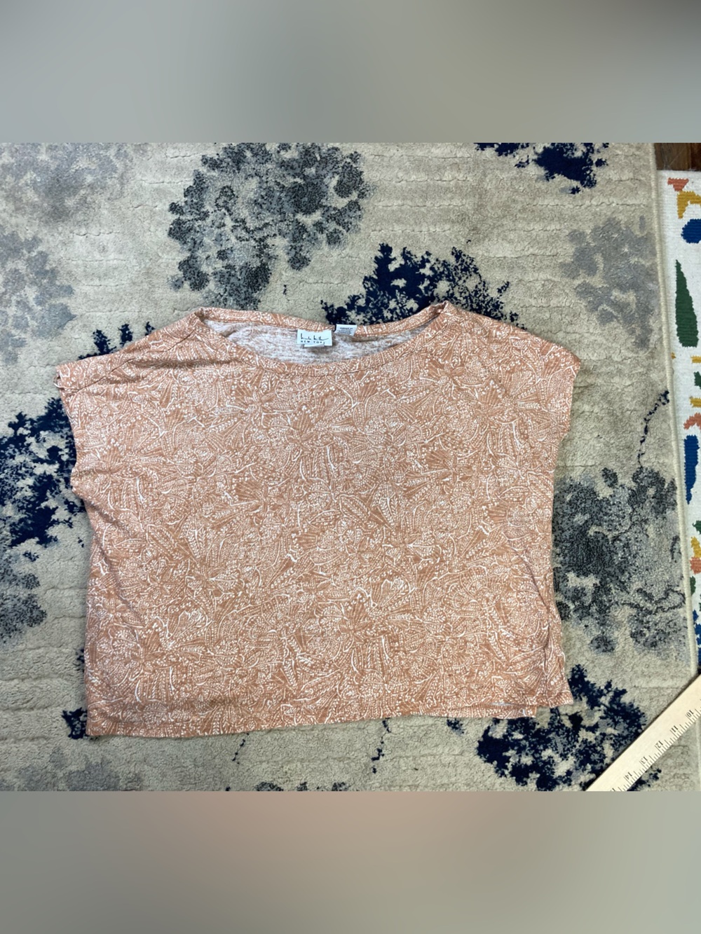 Nicole Miller Peach Print Short Sleeve Top